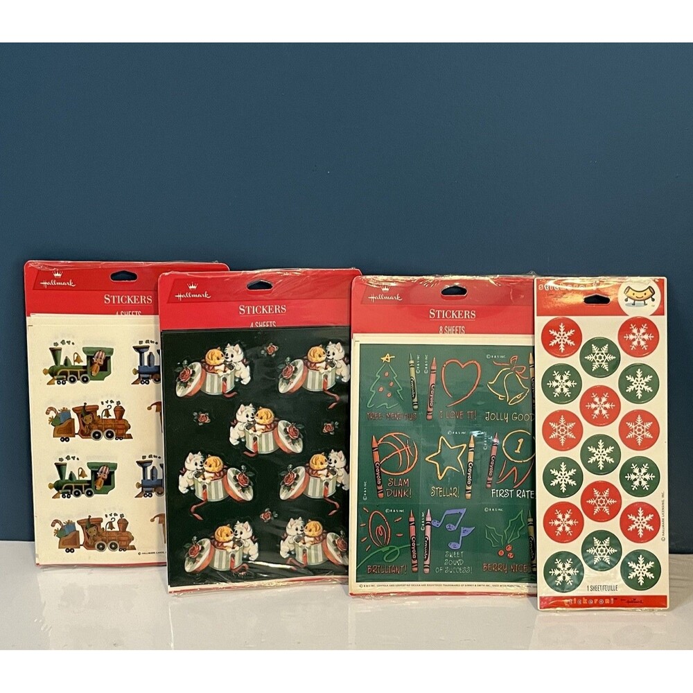 Vtg Hallmark Christmas Stickers Mixed Lot Of 4 Packs Cats Trains Snowflakes